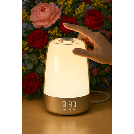 Touch Wake Up Night Light with Sunrise Simulation Alarm Clock Nursery Lamp for Kids, Heavy Sleepers, Bedroom, Sleep Aid, Nightlight, Daylight, 6 Colors, 5 Natural Sounds, Ideal for Gift