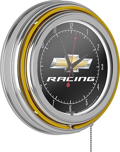 Trademark Gameroom Chevrolet Chrome Double Rung Neon Clock - Chevy Racing