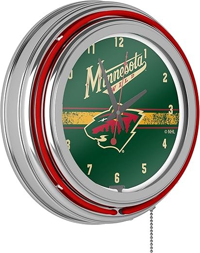 Trademark Global NHL Chrome Double Rung Neon Clock - Minnesota Wild