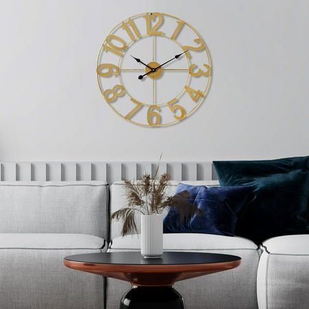 TRAILBLOOM Gold Metal Wall Clock - 16 inch Decorative Analog Wall Clock for Living Room, Kitchen - Battery Operated