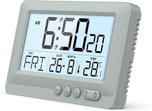 Travel Alarm Clock, LCD Display Digital Clock, 5-Second Backlight, 5-Minute Snooze, Low Battery Alert, 2 Alarms, Alarm Clock for Bedroom,Office,Travel, Grey (Batteries Not Included)