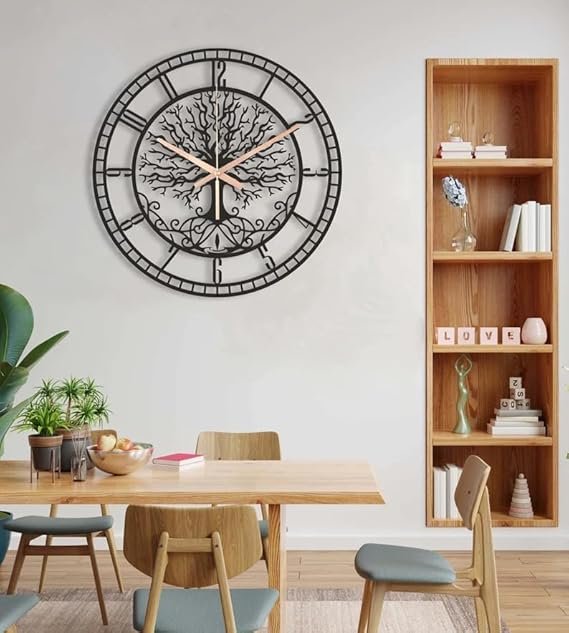 Tree of Life Metal Wall Clock - Large Decorative Clock - Silent Movement/Battery Operated for Living Room, Home Office, Bedroom (23.6'' x 23.6'' / 60 x 60 cm)