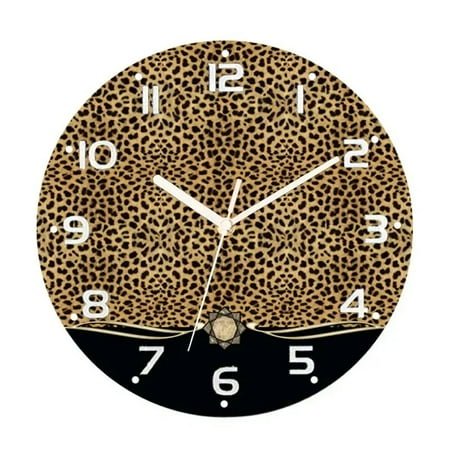 Trendy Black Red Leopard Zebra Animal Print Round Wall Clock for Living Room Modern Cheetah Stripes Wall Clock Home Decor Gift（12 Inch）
