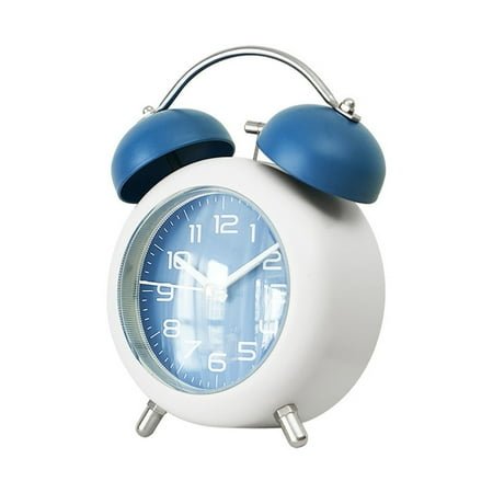 Twin Bell Vintage Metal Alarm Clock with Night Light for Dormitory Home Office Blue