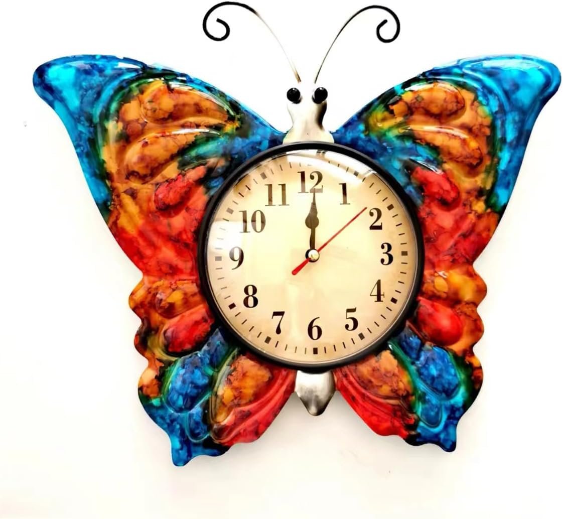 TXYS Wall Clock for Home Butterfly Decor Art Decorations ,Butterfly Outdoor Clock for Wall Sculptures Great for Office,Bedroom
