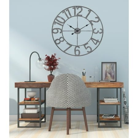 Utopia Alley Manhattan Industrial Wall Clock - Large Wall Clock, Iron Wall Decor, Metal Wall Clock (32 Analog, Pewter) - 30