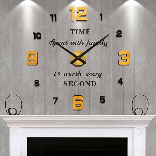 VANGOLD Large Wall Clock DIY Wall Decorations 3D Sticker Frameless Clock for Home Living Room Bedroom Office Decor