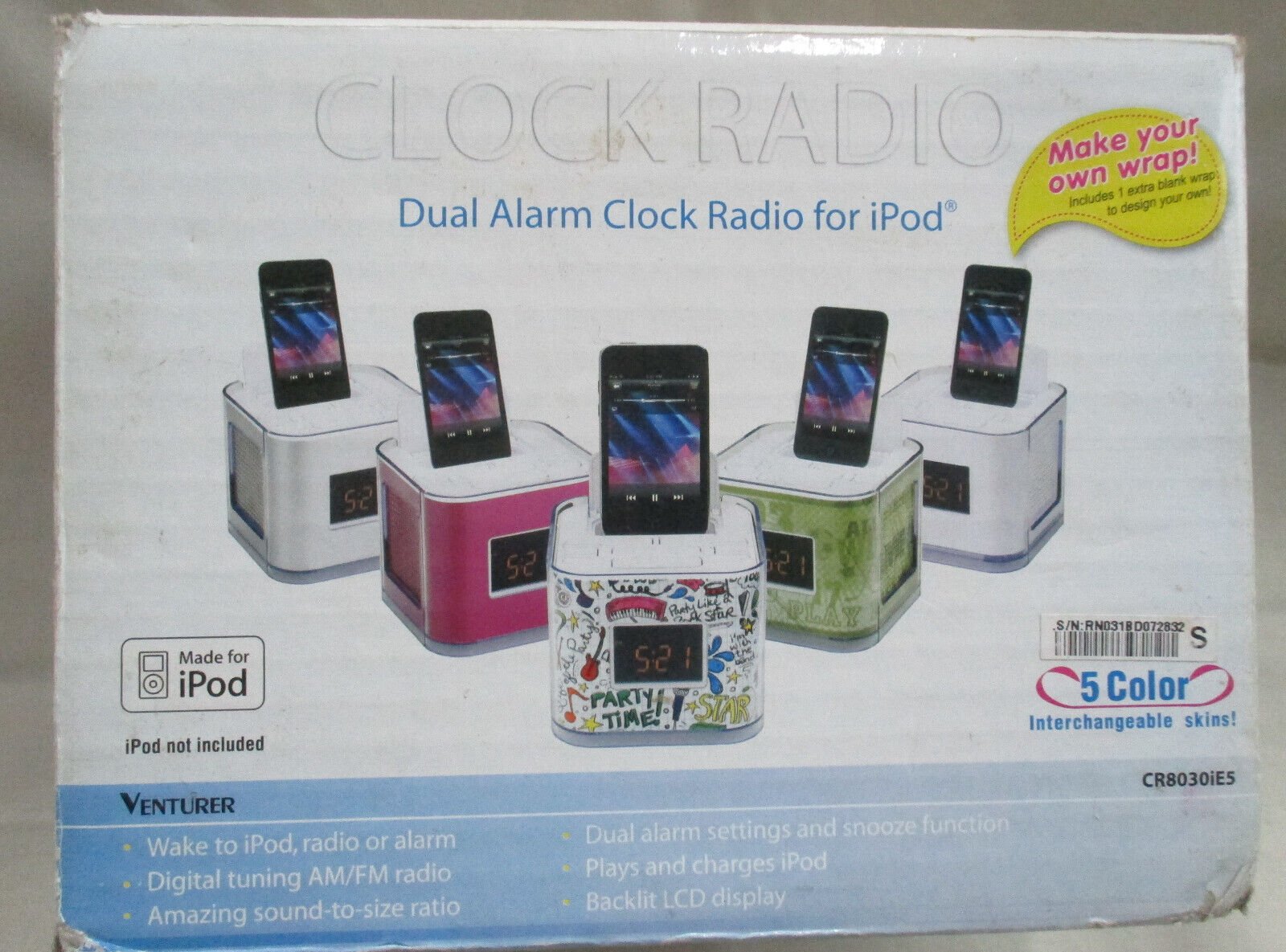 Venturer CR8030iE5 Dual Alarm Clock, AM/FM Radio / Dock for iPod/iPhone
