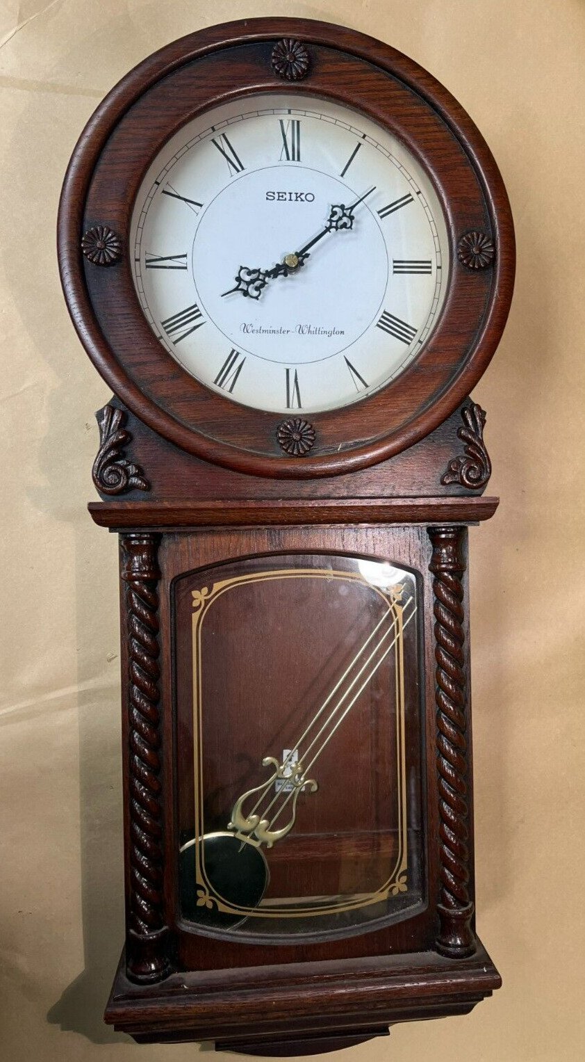 VINTAGE '70s SEIKO WESTMINSTER WHITTINGTON QUARTZ PENDULUM WALL CLOCK