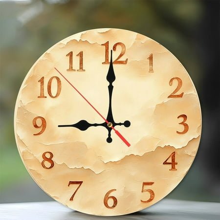 Vintage Antique Parchment Wall Clock Home Decor 10-Inch Silent Wooden Wall Clock, Battery Operated (AA Batteries Not Included), Artistic Home Decor