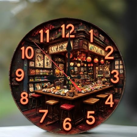 Vintage Asian Shop Clock Wall Decor Unique Gift 10-Inch Silent Wooden Wall Clock, Battery Operated (AA Batteries Not Included), Artistic Home Decor