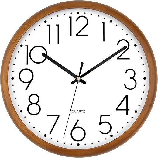 Vintage Brown Wood Wall Clock Silent Non-Ticking 12 Quartz Battery Operated Round Decorative Wooden Clock for Home Kitchen Living/Dining Room Bedroom Office Classroom School