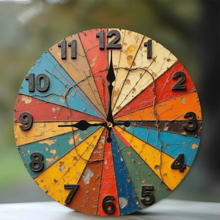 Vintage Colorful Dartboard Wall Decor for Home 10-Inch Silent Wooden Wall Clock, Battery Operated (AA Batteries Not Included), Artistic Home Decor