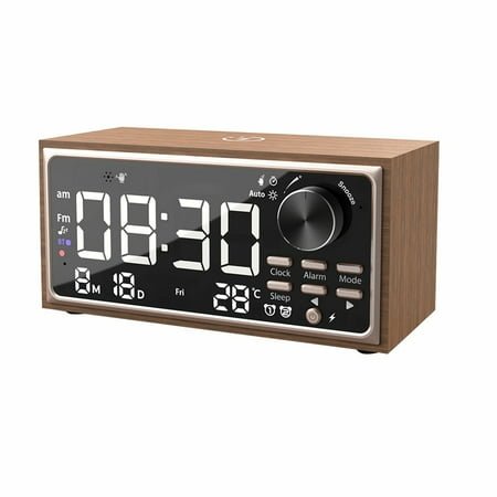 Vintage Dual Alarm Clock Radio with Wireless Charging, FM Radio, LED Display, Dimmer C y6536