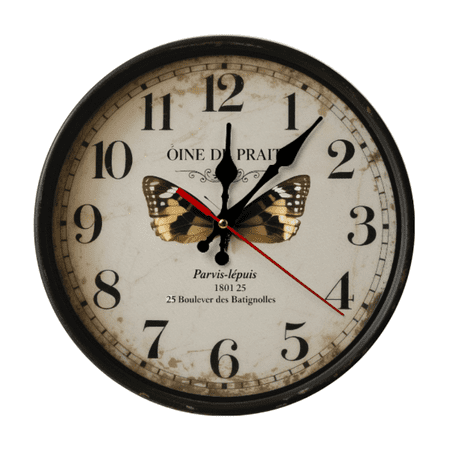 Vintage European Retro Large Round Wall Clock , Antique Design with Black Hands & Red Second Hand, Artificial Wood Frame for Home Decor or Gift, Wall Clock Living Room. (AA Not Included)
