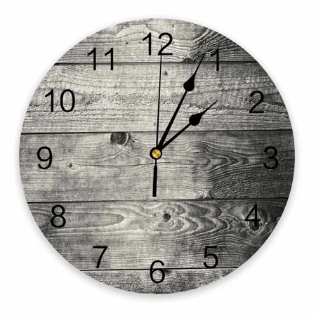 Vintage Grey Wooden Board Decorative Round Wall Clock Arabic Numerals Design Non Ticking Wall Clock Large For Bedrooms Bathroom（10 Inch）