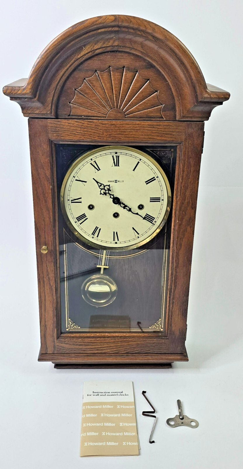 Vintage Howard Miller Fantasia Oak Wall Clock 613-230 w Key & Book Free Ship