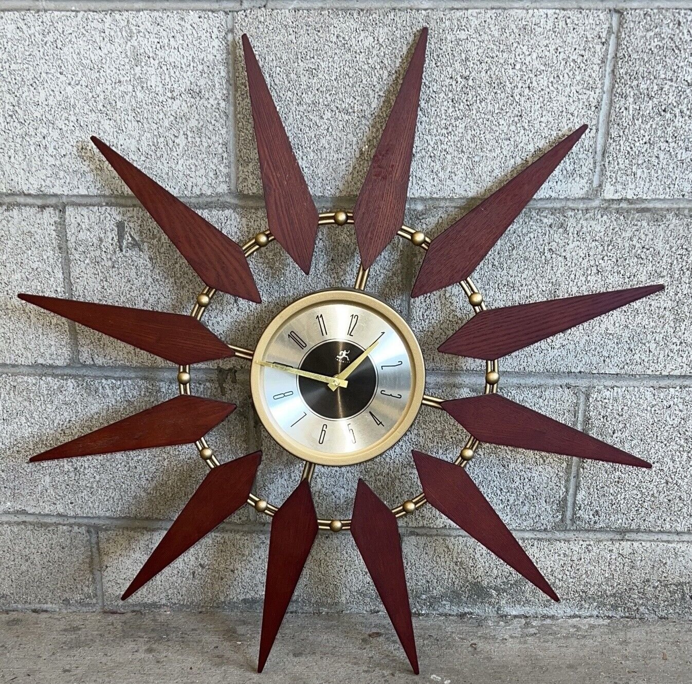 Vintage Infinity Instruments Clock Hollow Wood Large Wall Clock Decor Sunburst