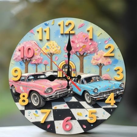 Vintage Jukebox 50s Diner Retro Classic Automobiles Wall Clock 10-Inch Silent Wooden Wall Clock, Battery Operated (AA Batteries Not Included), Artistic Home Decor