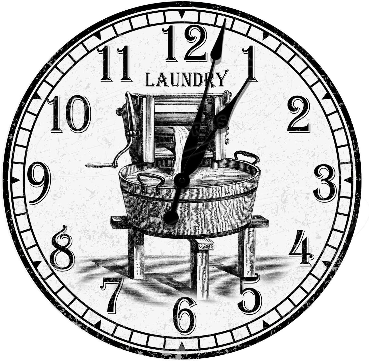 Vintage Laundry 12 Diameter Aluminum Metal Round Wall Clock