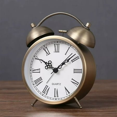 Vintage Retro Analog Twin Bell Alarm Clock, Night Light, Desk Clock Table Alarm Clock Bedroom Alarm Clock