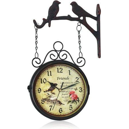 Vintage Station Clock, Retro Double-Sided Garden Wall Clock, Wall Hanging Silent Clock for Indoor Decorative, Antique Style Creative Classic Cafe Library Wall Clocks Decoration, Type 3