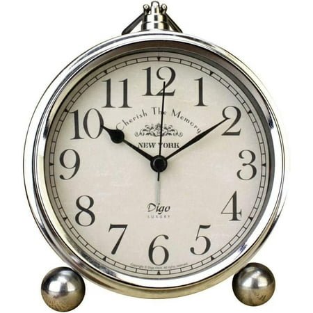 Vintage Table Clock, Iron European Style Desk Clock Battery Operated Non-Ticking Mantle Clock for Home Decor