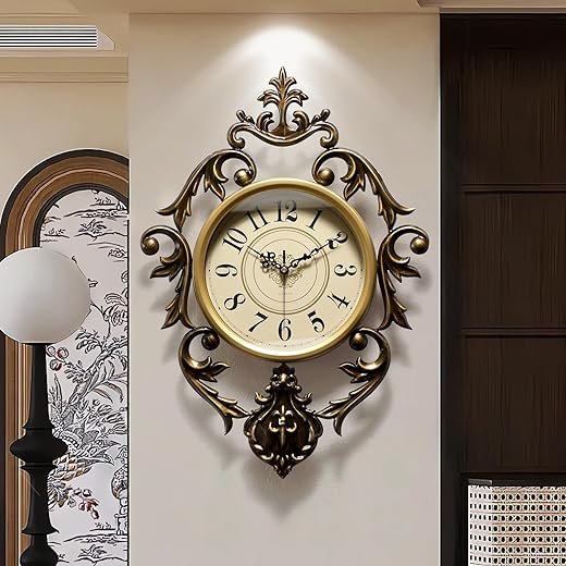 Vintage Wall Clocks Living Room,Decorative Antique Large Wall Clocks,Digital Retro Silent Wall Clock Battery Operated for Bedroom Kitchen Entryway Office Decor 21" x 15"