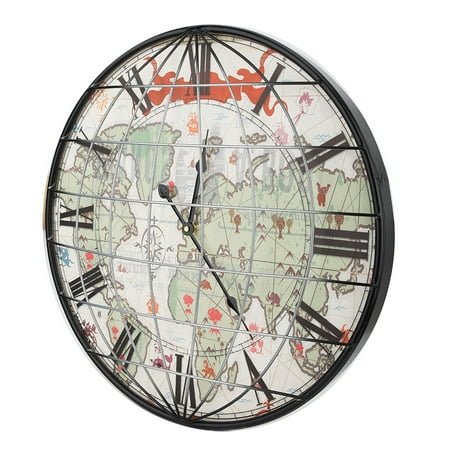 Vintage World Map Pattern Wall-mounted Clock Hanging Wall Clock Living Room Bar