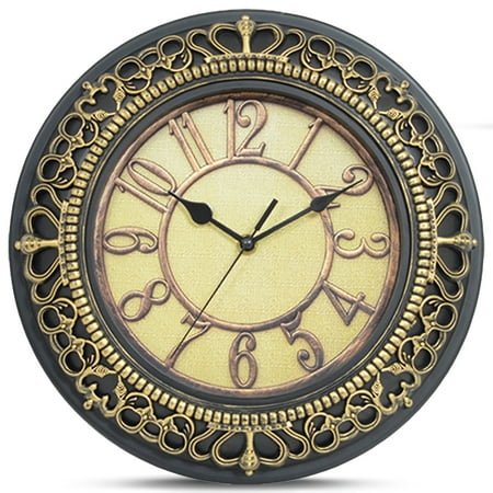 VOCOO Wall Clock, Vintage Wall Clocks Battery Operated, Retro Silent Non Ticking Quartz Clocks for Living Room Home Kitchen School Office - 10Inch Gold