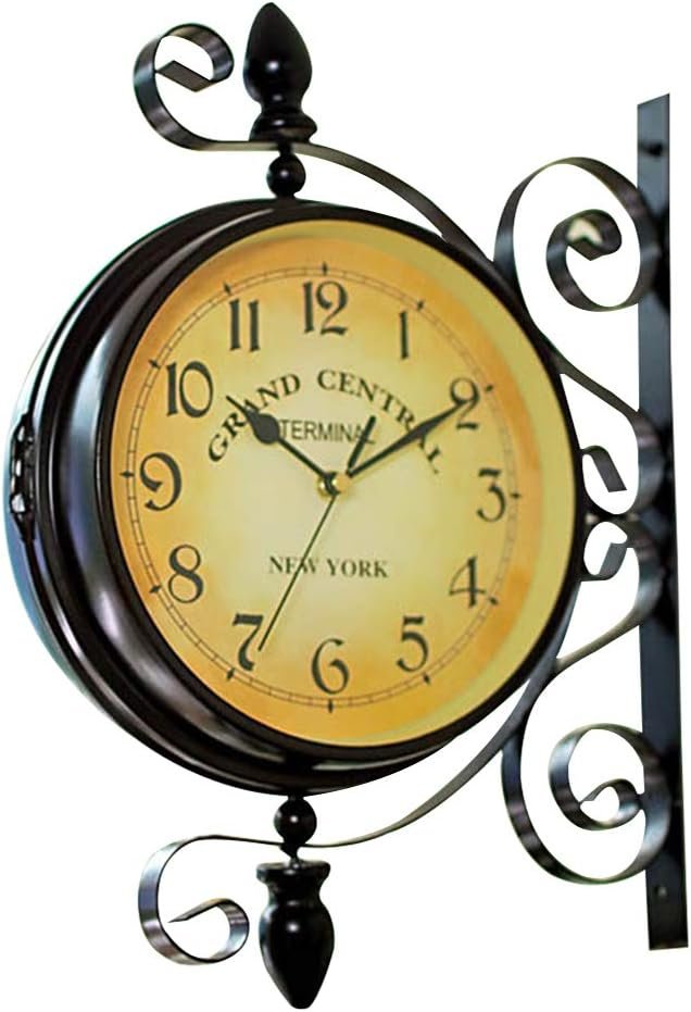 VORCOOL Vintage Double Sided Wall Clock - Industrial Antique Decor for Outdoor, Office - Silent 360 Degree Rotate Central Station Clock