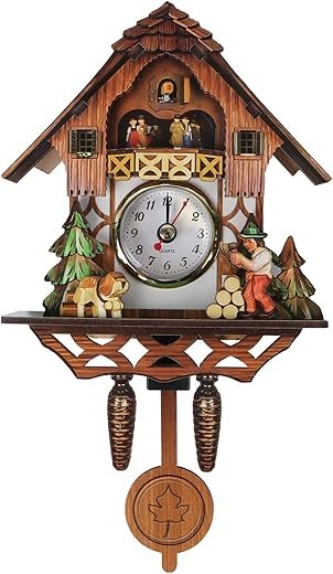 VORCOOL Wooden Wall Clock, Cuckoo Shaped Clock Antique Pendulum for Kids Home Room Decor