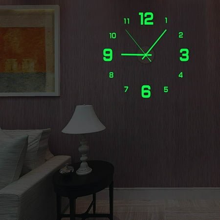 Vrorvz DIY Luminous Frameless Wall Clock Stickers for Home Decoration with Easy to Read Large Numerals Suit for Living Room Kitchen Bathroom Offices Modern Quartz Design