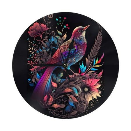 Wall Clock - Artistic Colorful Bird 9.8 Inch Silent Non Ticking Modern Round Wall Clocks Battery Operated Classic Clock for Bedroom, Living Room, Office, Home, Kitchen, Bathroom