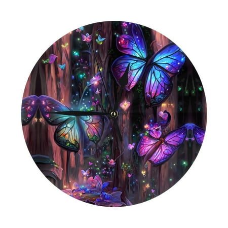 Wall Clock - Colorful Butterfly Dream 9.8 Inch Silent Non Ticking Modern Round Wall Clocks Battery Operated Classic Clock for Bedroom, Living Room, Office, Home, Kitchen, Bathroom
