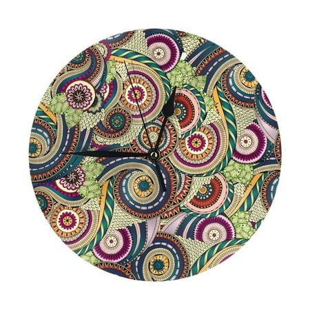 Wall Clock - Colorful Mandala Spiral Pattern 9.8 Inch Silent Non Ticking Modern Round Wall Clocks Battery Operated Classic Clock for Bedroom, Living Room, Office, Home, Kitchen, Bathroom