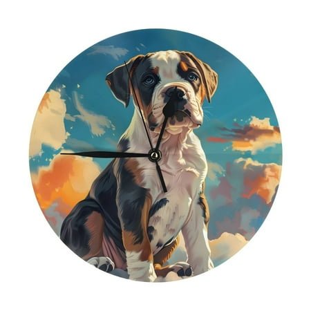 Wall Clock - Colorful Sky Puppy 9.8 Inch Silent Non Ticking Modern Round Wall Clocks Battery Operated Classic Clock for Bedroom, Living Room, Office, Home, Kitchen, Bathroom