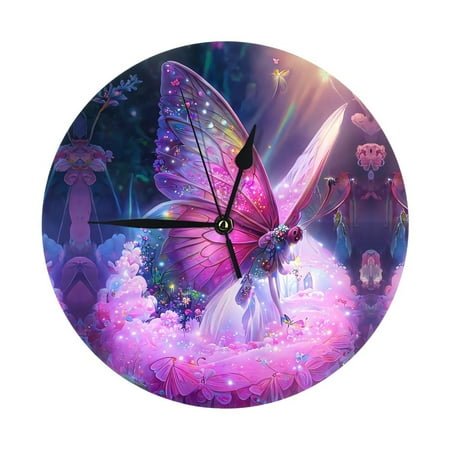 Wall Clock - Pink Beautiful Butterfly 9.8 Inch Silent Non Ticking Modern Round Wall Clocks Battery Operated Classic Clock for Bedroom, Living Room, Office, Home, Kitchen, Bathroom