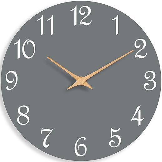 Wall Clock, 10 Inch Modern Wall Clocks Battery Operated, Silent Non Ticking Clock Decorative for Kitchen, Living Room, Bathroom, Office, Bedroom(Gray)