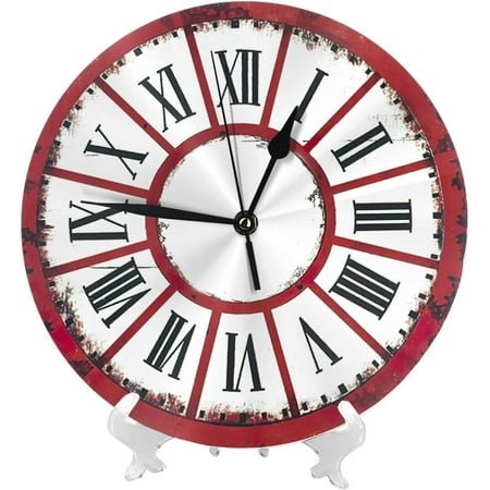 Wall Clock 10 Inch Vintage Colorful Red Roulette Arabic Numeral Non Ticking Silent Clock Decorative Easy to Read, for Indoor Living Room Bedroom School Office