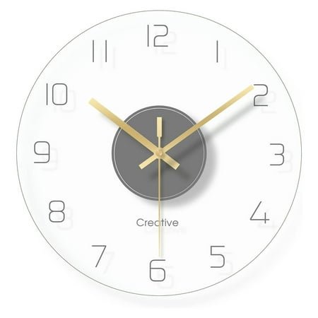 Wall Clock 12 Inch Clear Glass Wall Clocks Non-Ticking Battery Operated Ultra-Quiet Movement Quartz for Office Classroom School Home Living Room Bedroom Kitchen