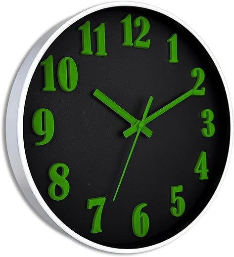 Wall Clock, 12 Inch Glow in Dark Wall Clock, 3D Numbers Battery Operated Silent Non-Ticking Wall Clocks for Living Room Kitchen Office