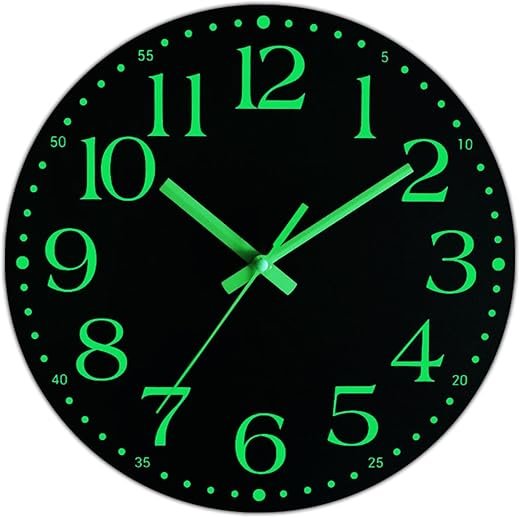 Wall Clock, 12 Inch Wall Clock Battery Operated, Glow in Dark Wall Clock,Night Light Wall Clock, Non-Ticking Wall Clocks for Living Room Kitchen Office Bedroom