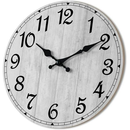 Wall Clock 14 Inch, Gray Wall Clocks Battery Operated Silent Non Ticking, Vintage Rustic Wooden Clocks Decorative for Kitchen Bathroom, Living Room, Bedrooms, Dining Room, Office (14)