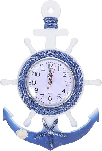 Wall Clock Anchor Clock Mediterranean Style Boat Wheel Wall Clock Coastal Beach Theme Nautical Wheel Rudder Steering Decor Wall Hanging Clock