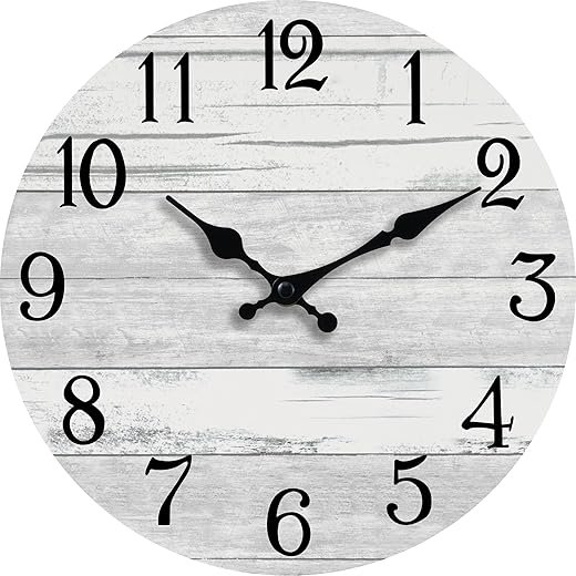 Wall Clock Battery Operated 12 Inch Gray Silent Non Ticking Country Rustic Design Vintage Retro Decorative for Bathroom Kitchen Living Room Bedroom