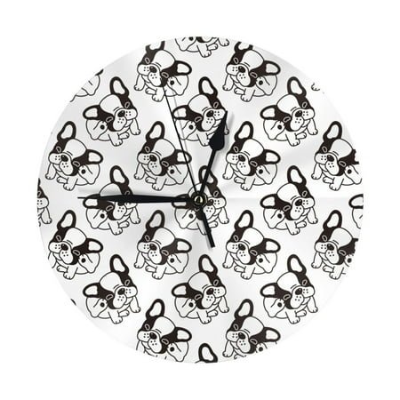 Wall Clock Black White Cute French Bulldog Wall Clocks Battery Operated, Modern Wall Clock for Bedroom, Classroom, Living Room, Office, Home Decor