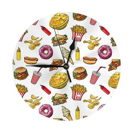 Wall Clock Cute Food Ketchup Potato Chips Wall Clocks Battery Operated, Modern Wall Clock for Bedroom, Classroom, Living Room, Office, Home Decor