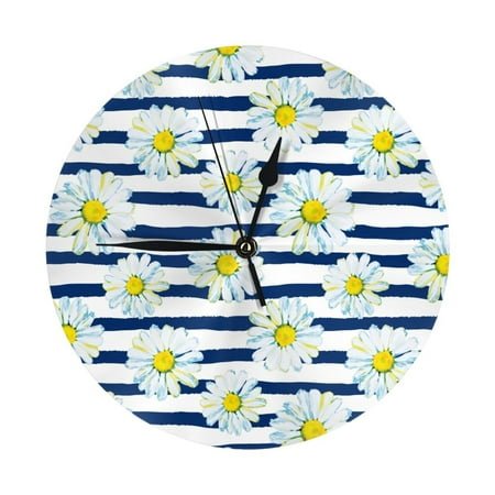 Wall Clock, Daisy Striped Nautical Wall Clocks Battery Operated Silent Kitchen Office Wall Clock Decorative, Wall Clock for School Classroom Living Room Bedroom Home Decor