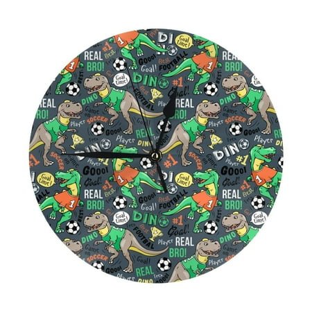 Wall Clock Dinosaur Plays Soccer Wall Clocks Battery Operated, Modern Wall Clock for Bedroom, Classroom, Living Room, Office, Home Decor